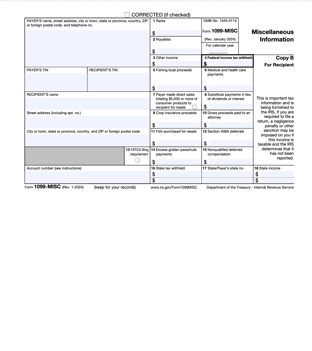 Fillable 1099 Form preview