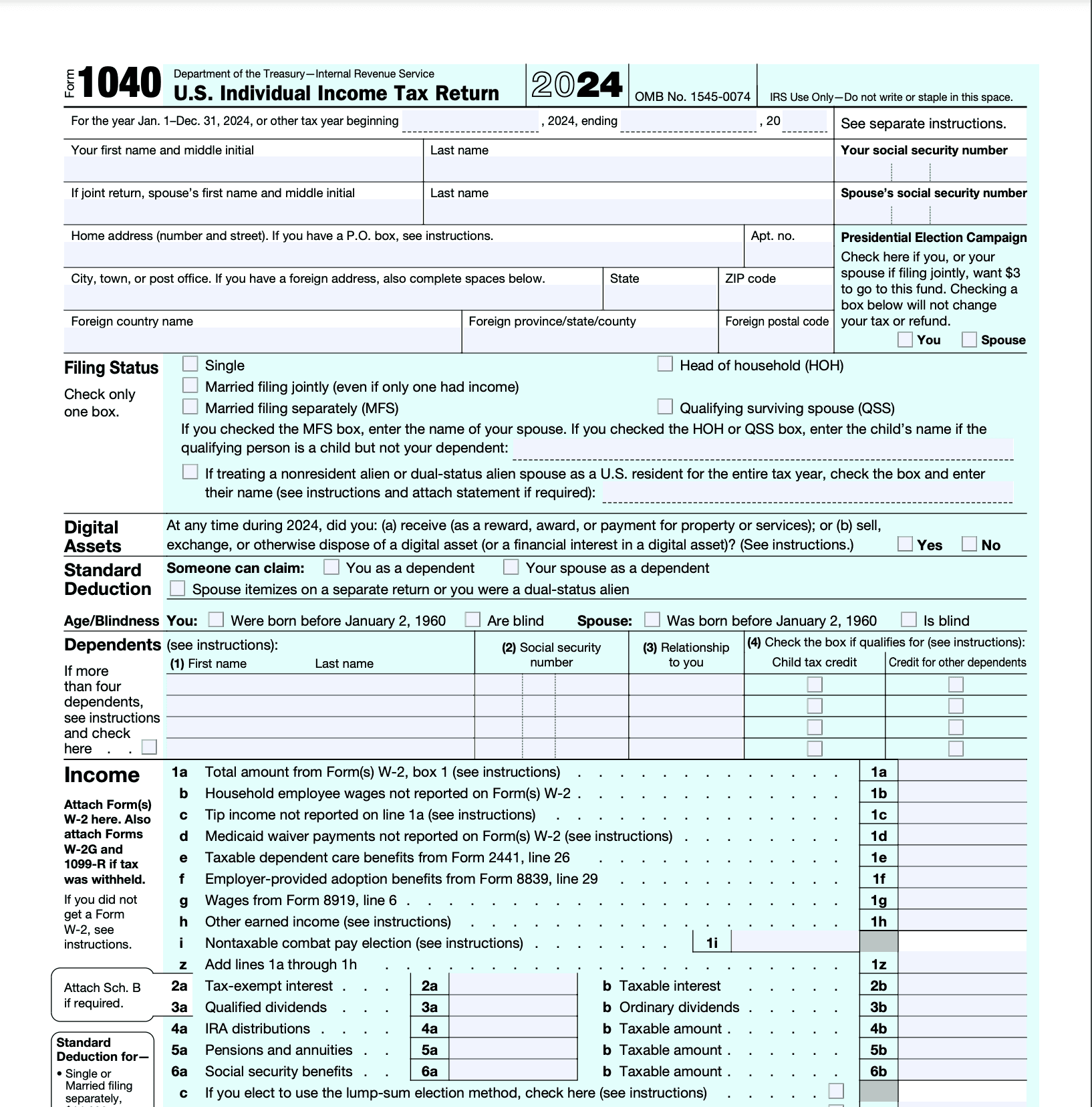 Fillable Form 1040 preview