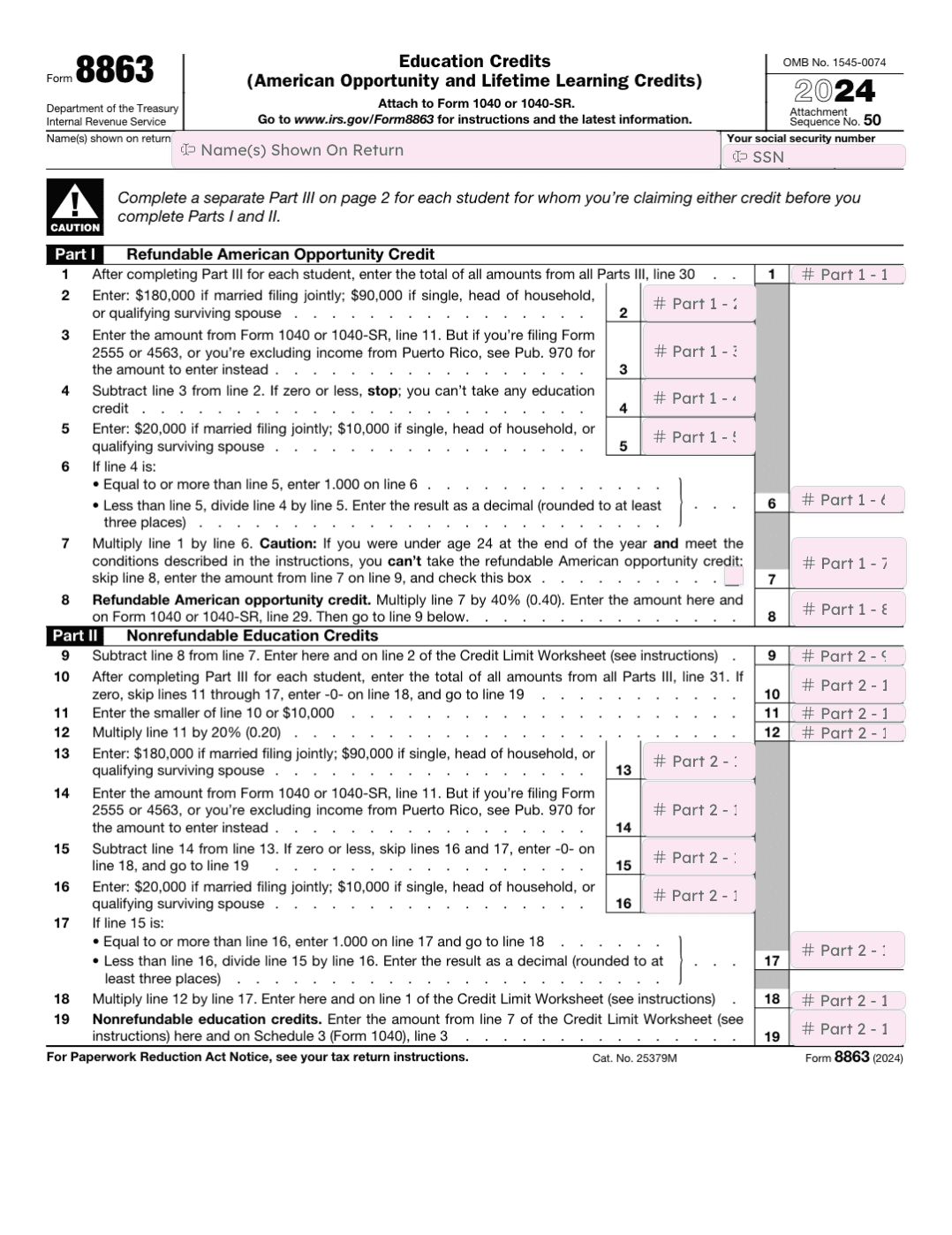 Fillable Form 8863 (2024) preview